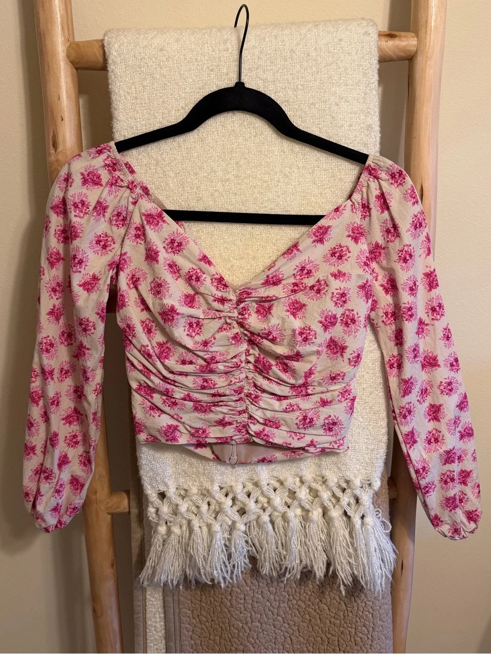 ZARA Floral Off-Shoulder Crop Top - Pink Floral
